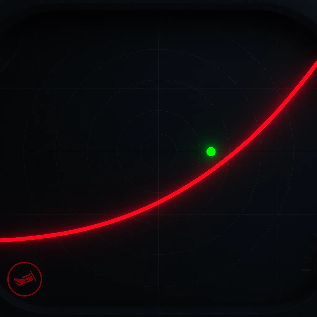 Dark cockpit-style hero banner with a glowing red curve rising across a night-sky radar grid, green marker highlight, and sub